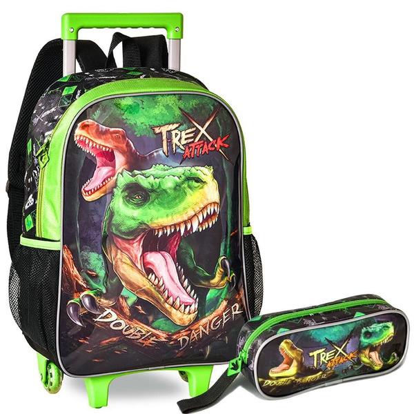 Imagem de Kit Mochila Infantil Dinossauro Escolar 2 Em 1 Rodinhas G