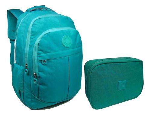 Imagem de Kit  Mochila Infantil e Estojo Box Feminino Impermeável Nylon Resistente Kit Escolar Grande