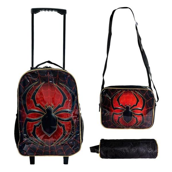 Imagem de Kit Mochila Infantil Escolar 3 Peças Aranha Vermelho E Preto