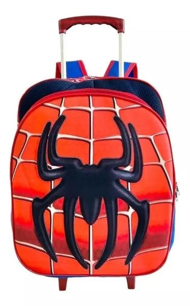 Imagem de Kit Mochila Infantil Escolar Aranha Spider Rodinhas M F5