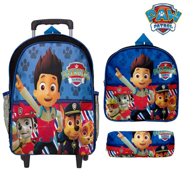 Imagem de Kit Mochila Infantil Escolar Carrinho Menino Patrulha Canina