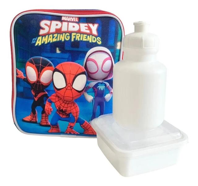 Imagem de Kit Mochila Infantil Escolar Costas Homem Aranha Amigos G F5