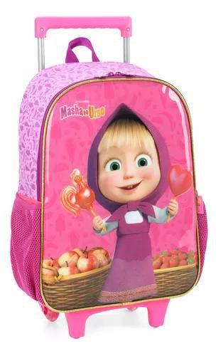 Imagem de Kit Mochila Infantil Escolar Desenho Masha E Urso Rodinhas G