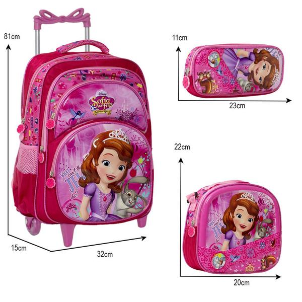 Imagem de Kit Mochila Infantil Escolar Feminina Princesa Sofia Rodinha