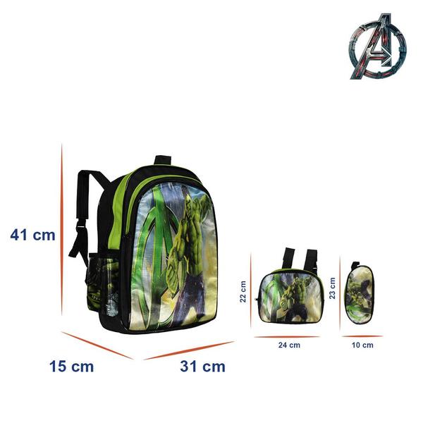 Imagem de Kit Mochila Infantil Escolar Incrível Hulk Marvel De Costas