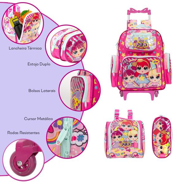 Imagem de Kit Mochila Infantil Escolar LOL Rodinhas Com Lancheira