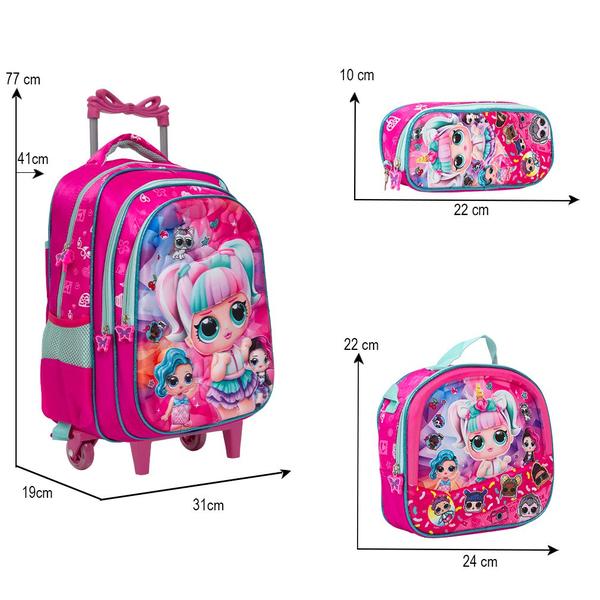 Imagem de Kit Mochila Infantil Escolar Lol Rosa Surprise C Rodinhas