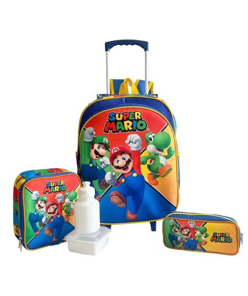 Imagem de Kit Mochila Infantil Escolar Mario E Luigi Rodinhas Tam M F5