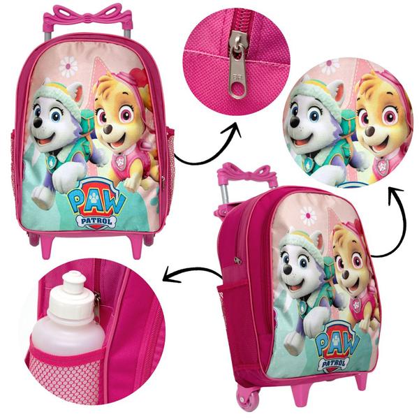 Imagem de Kit Mochila Infantil Escolar Menina Rodinha Patrulha Canina