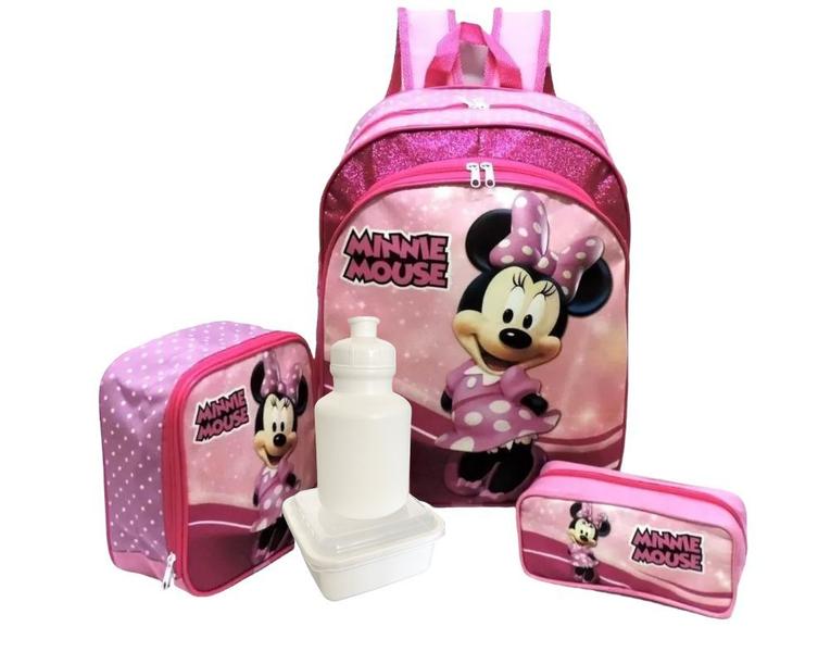 Imagem de Kit Mochila Infantil Escolar Minnie Glitter Costas Tam G F5