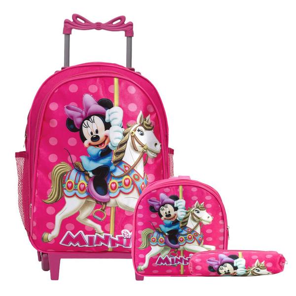 Imagem de Kit Mochila Infantil Escolar Minnie Rodinha Lancheira Estojo