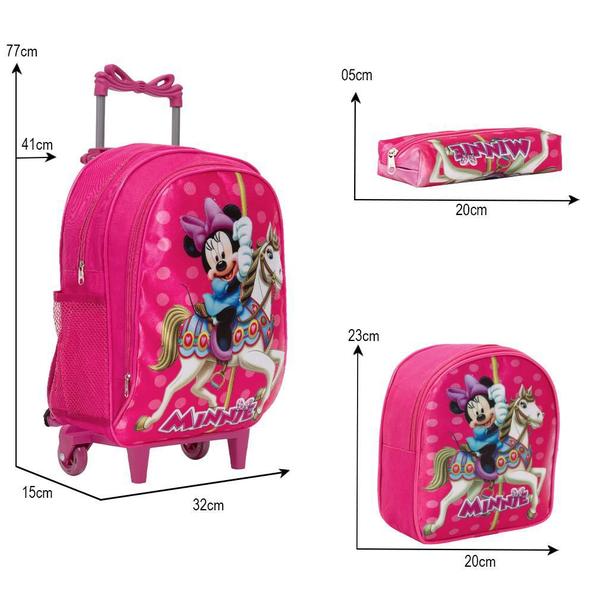 Imagem de Kit Mochila Infantil Escolar Minnie Rodinha Lancheira Estojo