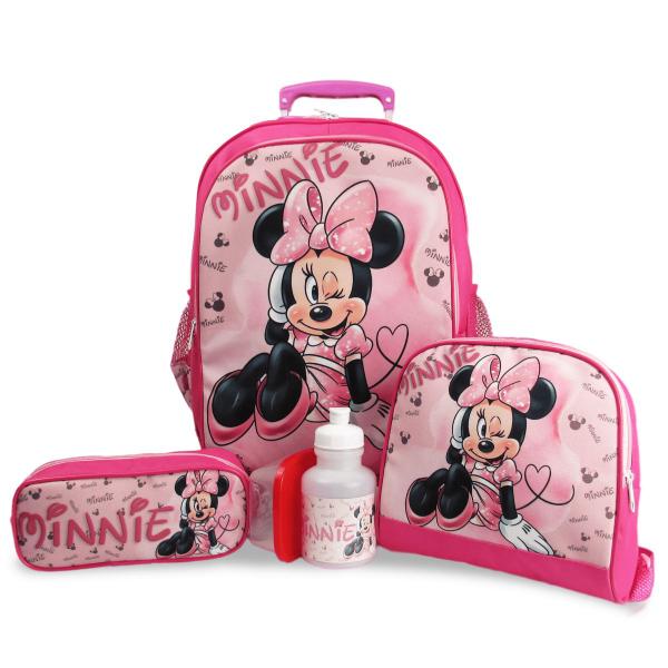 Imagem de Kit Mochila Infantil Escolar Rodinhas Minnie Rosa Tam G