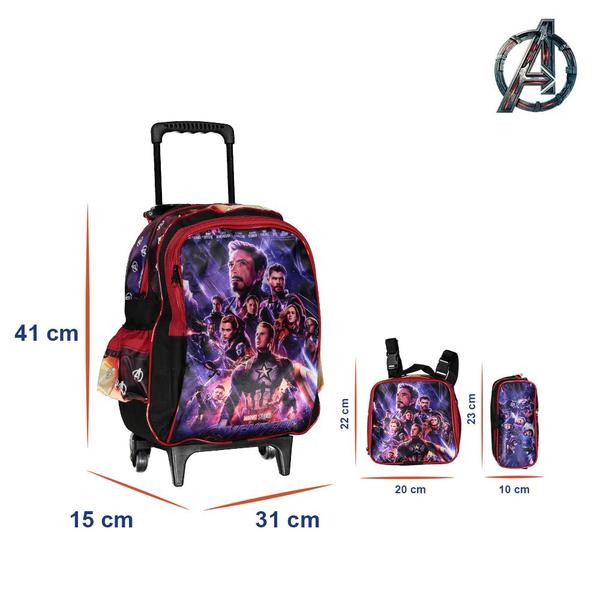 Imagem de Kit Mochila Infantil Escolar Vingadores Avengers Com Rodinha