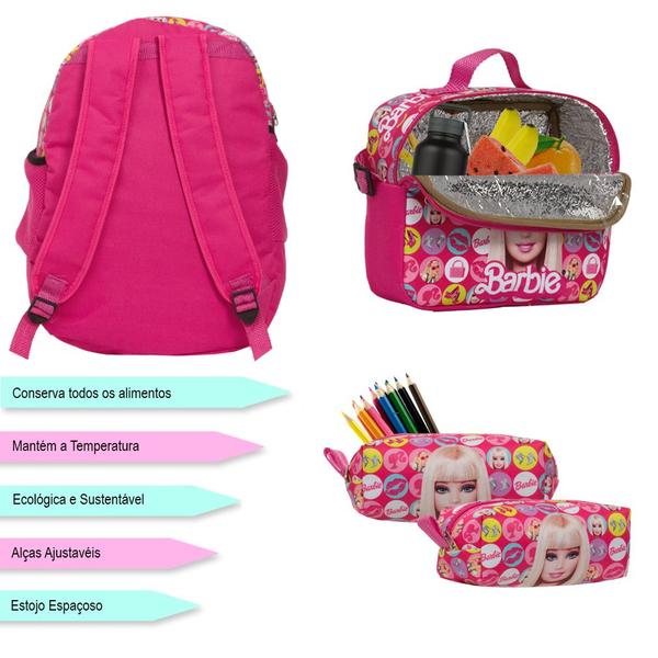 Kit Mochila Infantil Feminina Barbie Juvenil Lancheira Rosa - TOYS 2U Imagem de Kit Mochila Infantil Feminina Barbie Juvenil Lancheira Rosa