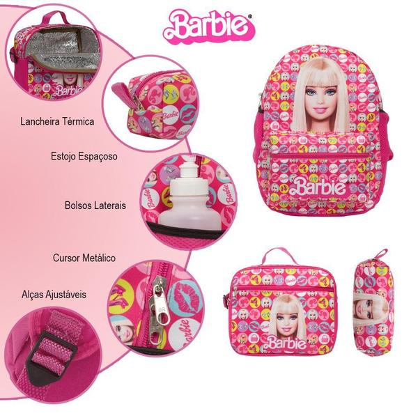 Imagem de Kit Mochila Infantil Feminina Barbie Juvenil Lancheira Rosa