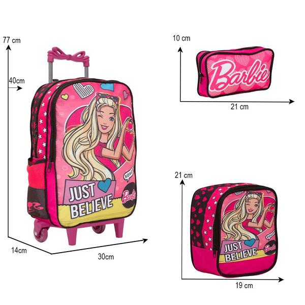 Imagem de Kit Mochila Infantil Feminina Barbie Rodinha Tam G Cor Rosa