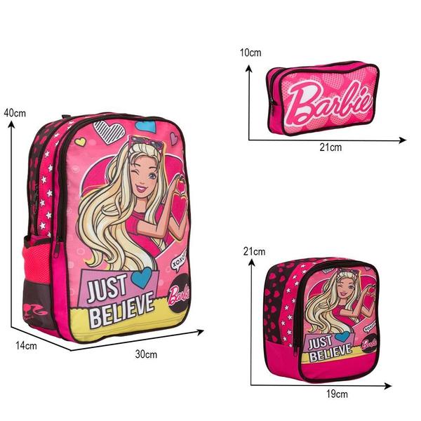 Imagem de Kit Mochila Infantil Feminina Costas Barbie Tam G Cor Rosa