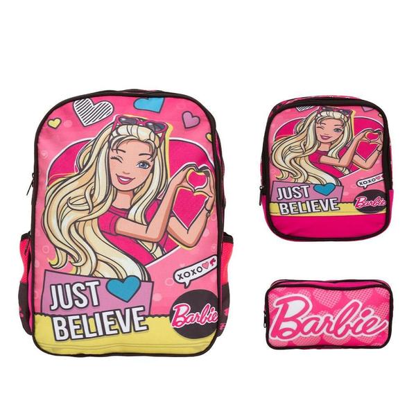 Imagem de Kit Mochila Infantil Feminina Costas Barbie Tam G Cor Rosa