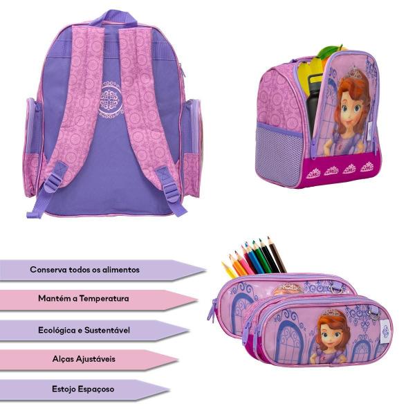 Imagem de Kit Mochila Infantil Feminina Costas Princesinha Sofia Tam G