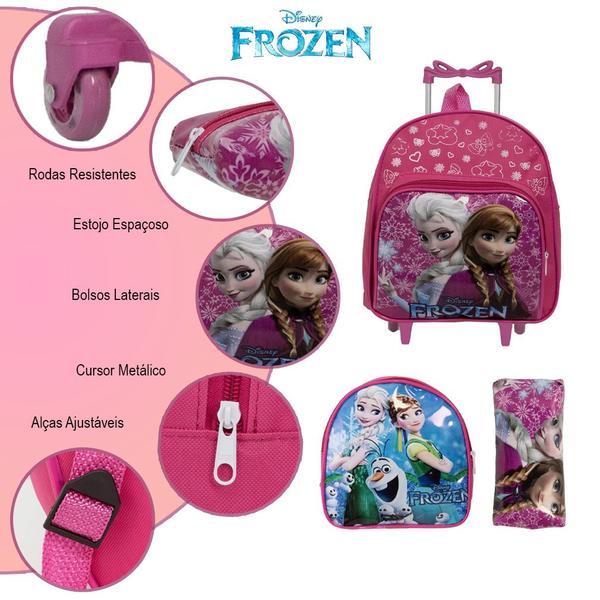 Imagem de Kit Mochila Infantil Feminina Rodinha Frozen Pequena Creche