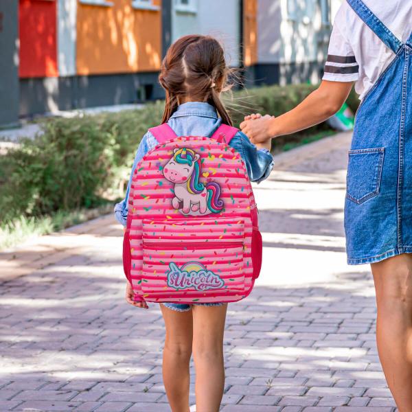 Imagem de Kit Mochila Infantil Feminina Unicórnio Rosa Juvenil Costas