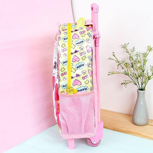 Imagem de Kit Mochila Infantil Gatinha Escolar Meninas Rodinha Tam G Lancheira Térmica Estojo