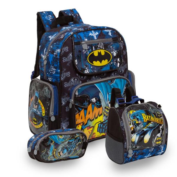 Imagem de Kit Mochila Infantil Grande Costas Batman Passeio Creche