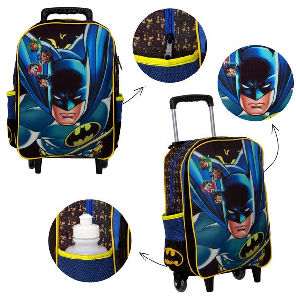 Imagem de Kit Mochila Infantil Grande Meninos de Rodinha Batman Preta