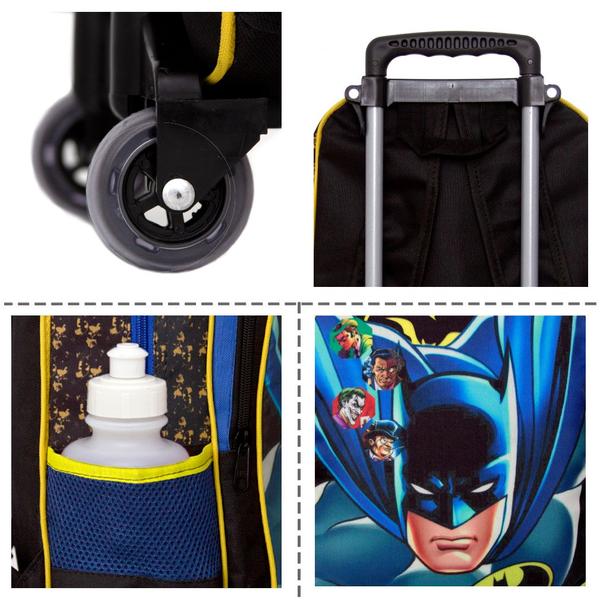 Imagem de Kit Mochila Infantil Grande Meninos de Rodinha Batman Preta