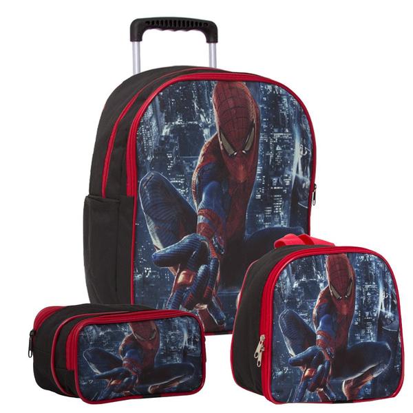 Imagem de Kit Mochila Infantil Homem Aranha Menino Carrinho Resistente