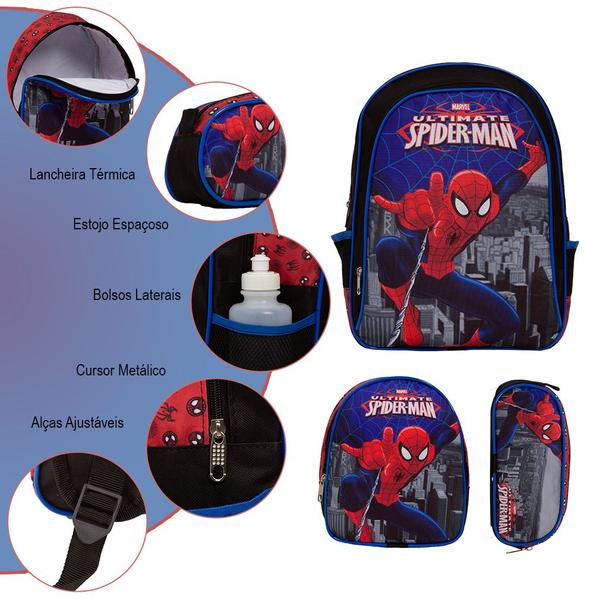 Imagem de Kit Mochila Infantil Homem Aranha Tam G Costa Criança Creche