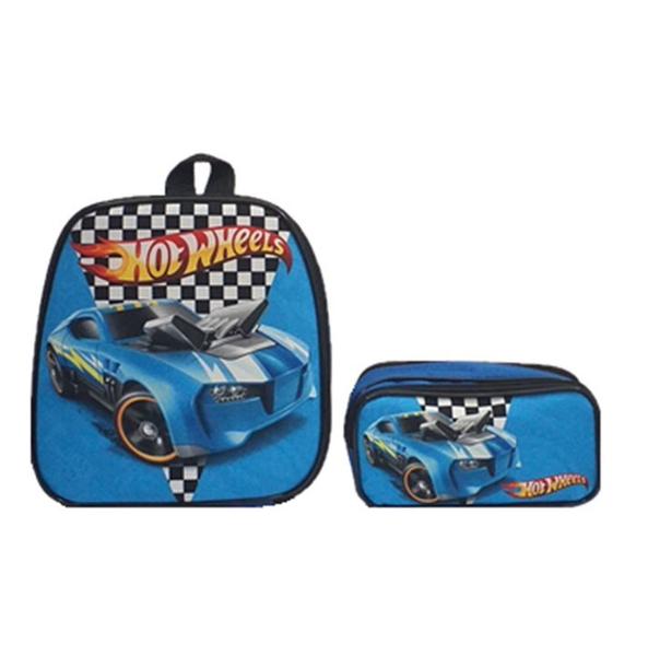 Imagem de Kit Mochila Infantil Hotwheels Azul