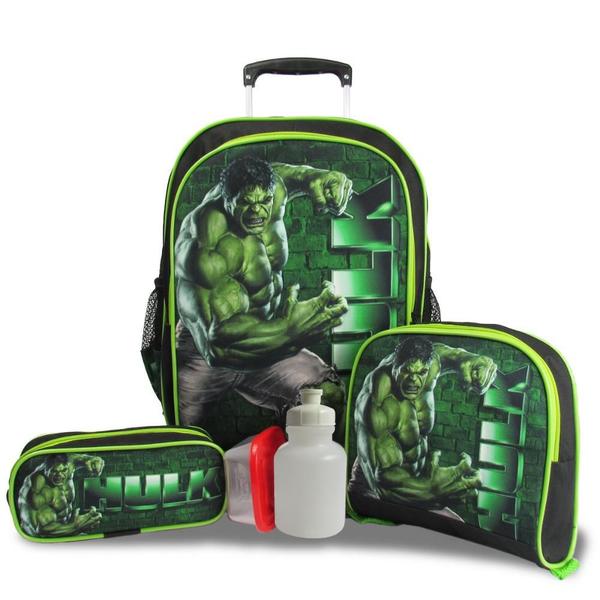 Imagem de Kit Mochila Infantil Hulk Rodinhas Tam G