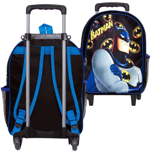 Imagem de Kit Mochila Infantil Juvenil Escola Masculina Batman Rodinha