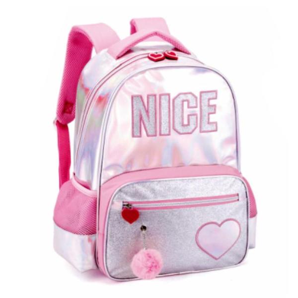 Imagem de Kit Mochila Infantil Juvenil Nice Escolar Costas Tam G Rosa