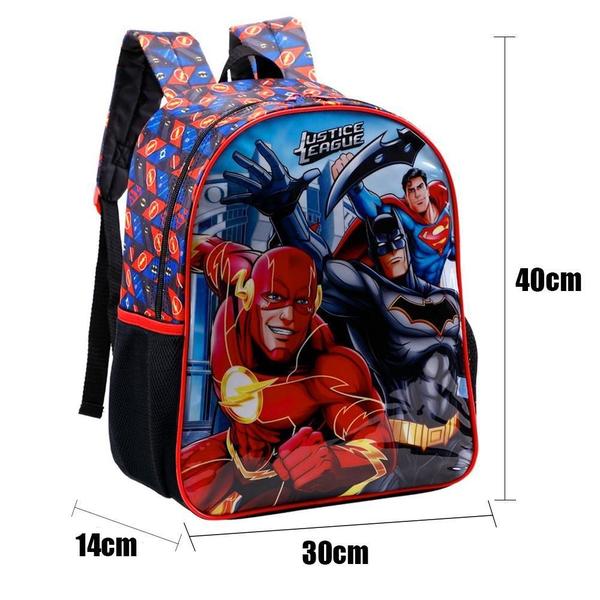 Imagem de Kit Mochila Infantil Liga Da Justiça Costas Tam G Escolar