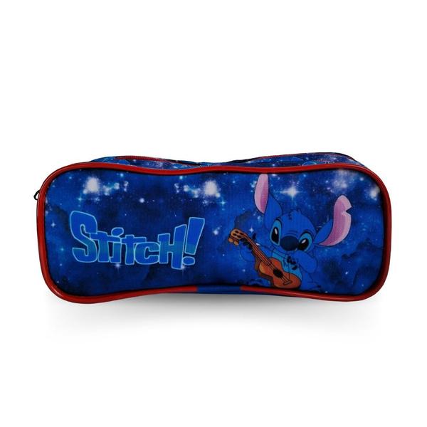 Imagem de Kit Mochila Infantil Lilo e Stitch Azul Costas Tam G