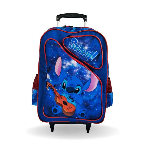 Imagem de Kit Mochila Infantil Lilo e Stitch Azul Rodinhas Tam G