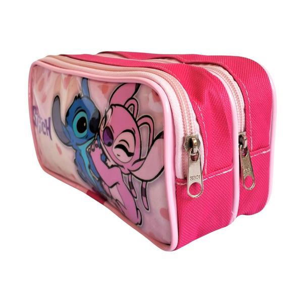 Imagem de Kit Mochila Infantil Lilo e Stitch Rosa Rodinhas Grande