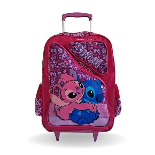 Imagem de Kit Mochila Infantil Lilo e Stitch Rosa Rodinhas Tam G