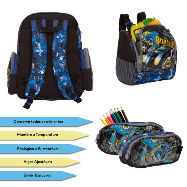 Imagem de Kit Mochila Infantil Masculina Batman Costas G Cor Preta