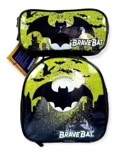 Imagem de Kit Mochila Infantil Masculina Bravebat Morcego Rodinhas