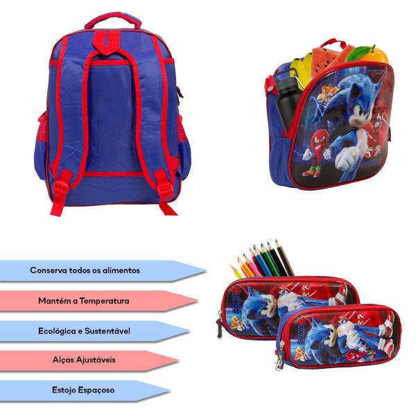 Imagem de Kit Mochila Infantil Masculina Costas Sonic Filme Tam G