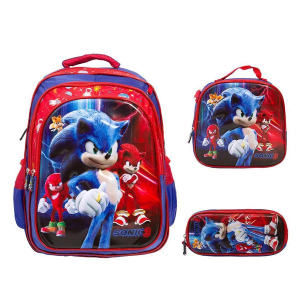 Imagem de Kit Mochila Infantil Masculina Costas Sonic Filme Tam G