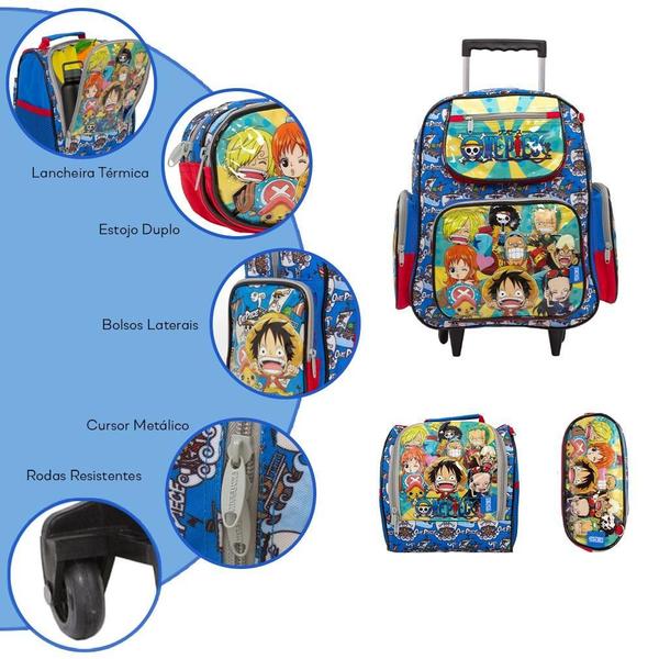 Imagem de Kit Mochila Infantil Masculina One Piece Rodinha + Lancheira