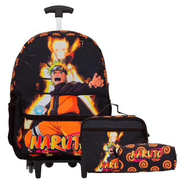 Imagem de Kit Mochila Infantil Masculina Rodas Naruto Lancheira Estojo