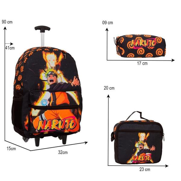 Imagem de Kit Mochila Infantil Masculina Rodas Naruto Lancheira Estojo