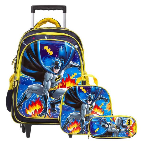 Imagem de Kit Mochila Infantil Masculina Rodinha Batman 3D Resistente