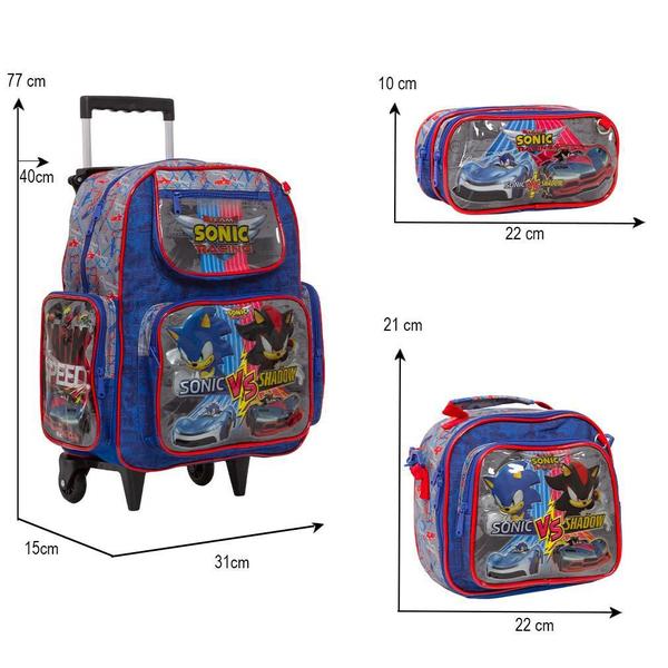 Imagem de Kit Mochila Infantil Masculina Rodinha Sonic Racing Cor ul